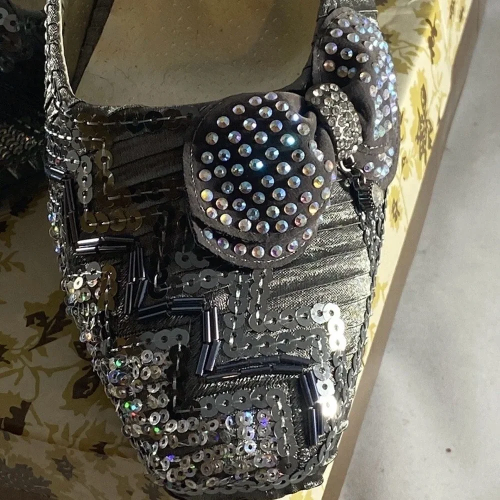 Women's Silver Sequin Flats - Picture 2 of 8